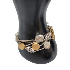 Brighton Mediterranean Bracelet Multistrand Silver and Gold Disc's Size 7.5"